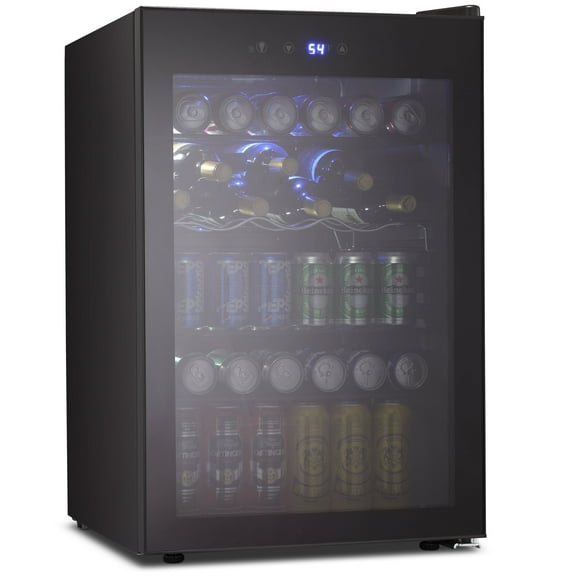 Electactic 145 Cans Beverage Refrigerator Cooler, 4.4Cu.ft 37 Bottles Mini Fridge with Glass Door for Soda Beer or Wine, With Adjustable Removable Shelves, Bar/Office/Home