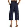 thumbnail image 5 of Tianiyouqing Linen Pull on Capri Pants for Women Lightweight High Waist Drawstring Stretch Cropped Pants Elastic Comfy Work Gauchos Pants with Pockets Navy XXL, 5 of 6