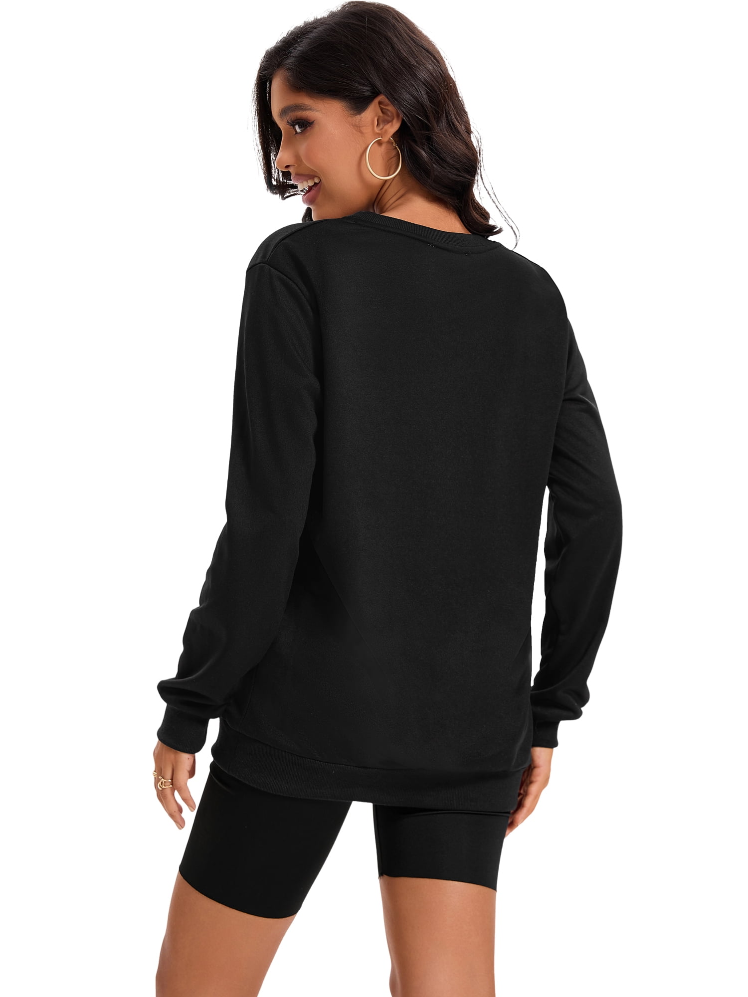 DARING DIVA Women's Sweatshirt Crew Neck Long Sleeve Pullover Shirts L Black Print