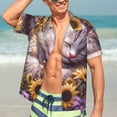 thumbnail image 7 of Pofeuu Warm Sunflower Sleeping Cat Print Hawaiian Shirt for Men Sleeves Casual Button Down Summer Beach Dress Shirts T-Shirts,X-Large, 7 of 7