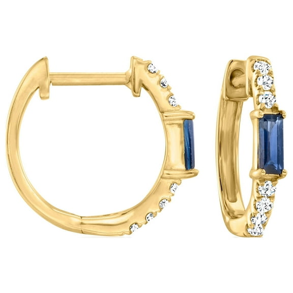 Pure Collection by Ross-Simons 0.20 ct. t.w. Sapphire and .11 ct. t.w. Diamond Huggie Hoop Earrings in 14kt Yellow Gold, Women's, Adult