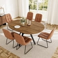 thumbnail image 1 of Extendable Round Dining Table Set for 6 People, 43.3"-59.1" Extendable Kitchen Table with 6 Upholstered Chairs, Space Saving for Kitchen Dining Room (Walnut Table+6 U-Shaped Brown Chairs), 1 of 14