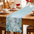 thumbnail image 5 of Coastal Seahorse Table Runner 72 Inches, Summer Green Eucalyptus Leaves Coral Bed Runner Dresser Scarves Tabletop for Indoor Outdoor Parties/Ceremony/Banquet, 16" x 72", 5 of 9
