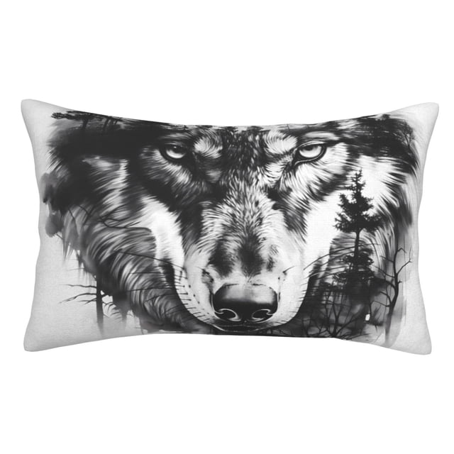 Fotbe Majestic Wolf Landscape Funda de Almohada Decorativa Estilo Occidental, Lujo en Algodón, Fundas para Almohadas King, Cojín Estampado para Decoración del Hogar-14"x20"