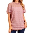 thumbnail image 3 of ZXSXSY Women Crochet Dots Cutout Short Sleeves Mock Neck Blouse Top, 3 of 7