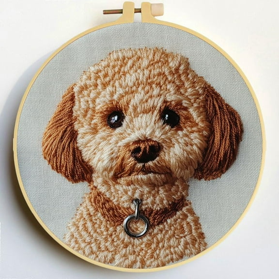 Punch Needle Kits Poodle Dog Embroidery Starter Set with Hoop Easy for Beginners DIY Stress Relief Handmade Craft Hobby and Home Decor 20x20cm-5