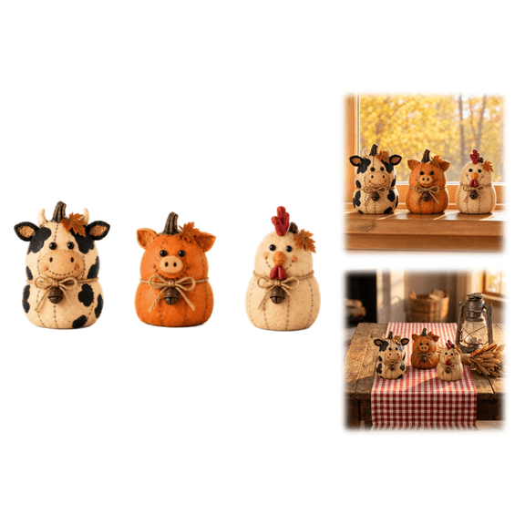 New Release! Rustic Farm Pumpkin Friends Decor Set, Farm Animal Pumpkin Figurines Set of 3 for Thanksgiving, Mantel, Shelf, Table & Farmhouse Display
