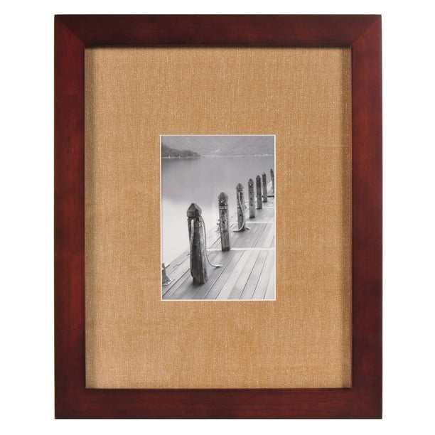 Pinnacle Frames and Accents 11x14 Brown Wood Khaki Linen Fabric Mat