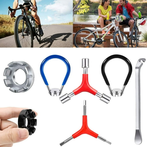 Bike Spoke Wrench, Portable Bicycle Spoke Tool Kit Includes 8 Way Bike Rim Truing Tool, Spoke Wrench with Rubber Handle
