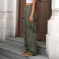 thumbnail image 3 of Womens Cargo Pants Demin Button Zipper Wide Leg Multi Pockets Trousers Casaul Loose Comfy Stylish Jeans (S, Army Green), 3 of 4