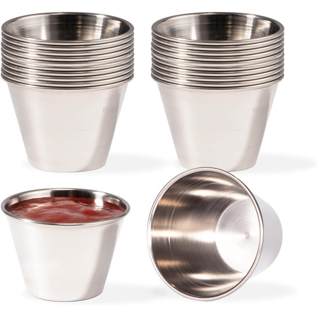Fit Préparation de Repas [24 Pack 2.5 oz Tasses à Sauce en Acier Inoxydable, Ramequins en Métal Réutilisables, Bols à Condiments de Qualité Commerciale, Tasses à Portions Individuelles, Petite Tasse Ronde au Jus pour Maison, Restaurant