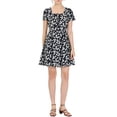 thumbnail image 1 of INSPIRE CHIC Women's Printed Square Neck Short Sleeve A-Line Prom Dress L Black-Daisy, 1 of 8