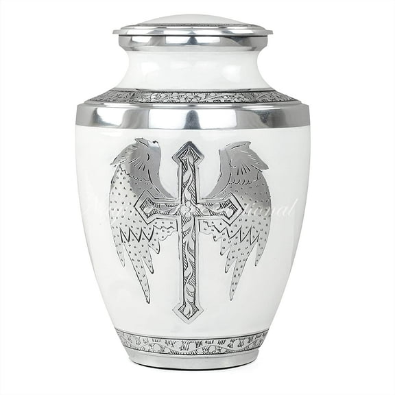 10" Aluminum Cremation Urn (White Silver Axe)