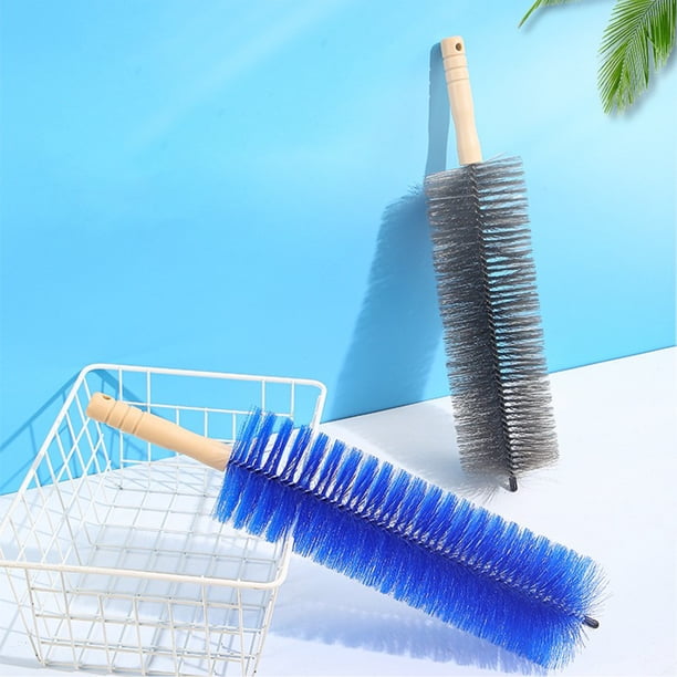 Cepillo flexible para remover moto de cepillo ventilador - Limpiador de contraventanas para malla de sofá en pack de 2 • Cerdas 360° • 48cm de largo • Negro y azul