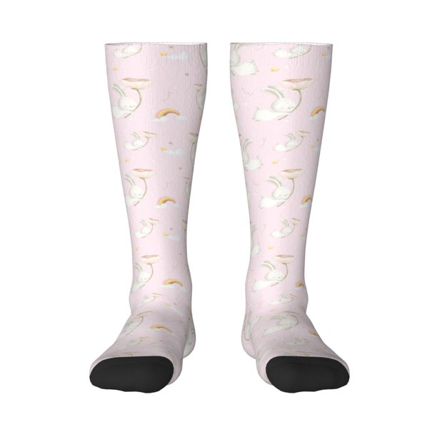 Fotbe Rainboe And Rabbit Calcetas Divertidas Estampadas para Hombre y Mujer, Calcetas de Algodón hasta la Rodilla para Caminar, Correr, Enfermería y Embarazo