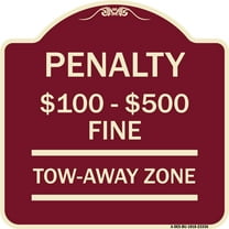 SignMission Designer Series Sign - Penalty $100 - $500 Fine Tow Away Zone Virginia Handicap Supplementary Sign | Burgundy 18" X 18" Heavy-Gauge Aluminum Architectural Sign | Made in the