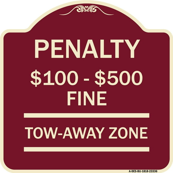 SignMission Designer Series Sign - Penalty $100 - $500 Fine Tow Away Zone Virginia Handicap Supplementary Sign | Burgundy 18" X 18" Heavy-Gauge Aluminum Architectural Sign | Made in the
