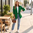 thumbnail image 2 of EANJE Women's Solid Casual Office Work Long Sleeve Open Front Blazer Jacket Green XL, 2 of 5