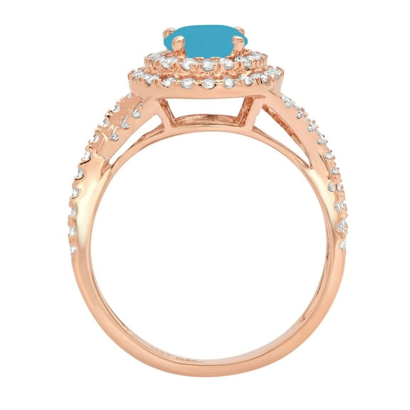 1.3125 ct Round Cut Simulated Turquoise Solitaire with Accents Engagement Ring for Women in 18K Rose Gold