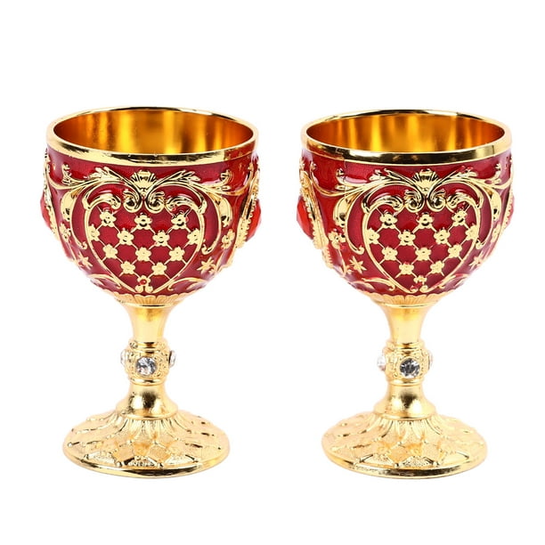 Copa De Cáliz Vintage, 2PCS De aleación De Zinc, Copas De Vino Irrompibles, Copa Sagrada De Tallo Retro, Copas De Vino Medievales,Copa De Licor De Vino En Relieve, Vaso De