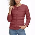thumbnail image 2 of FAVIPT Womens Plus Puffer Jacket Long Sleeve Button Down Coats Lightweight Collarless Winter Quilted Outerwear with Pockets 2025 Wine,XXXL, 2 of 7