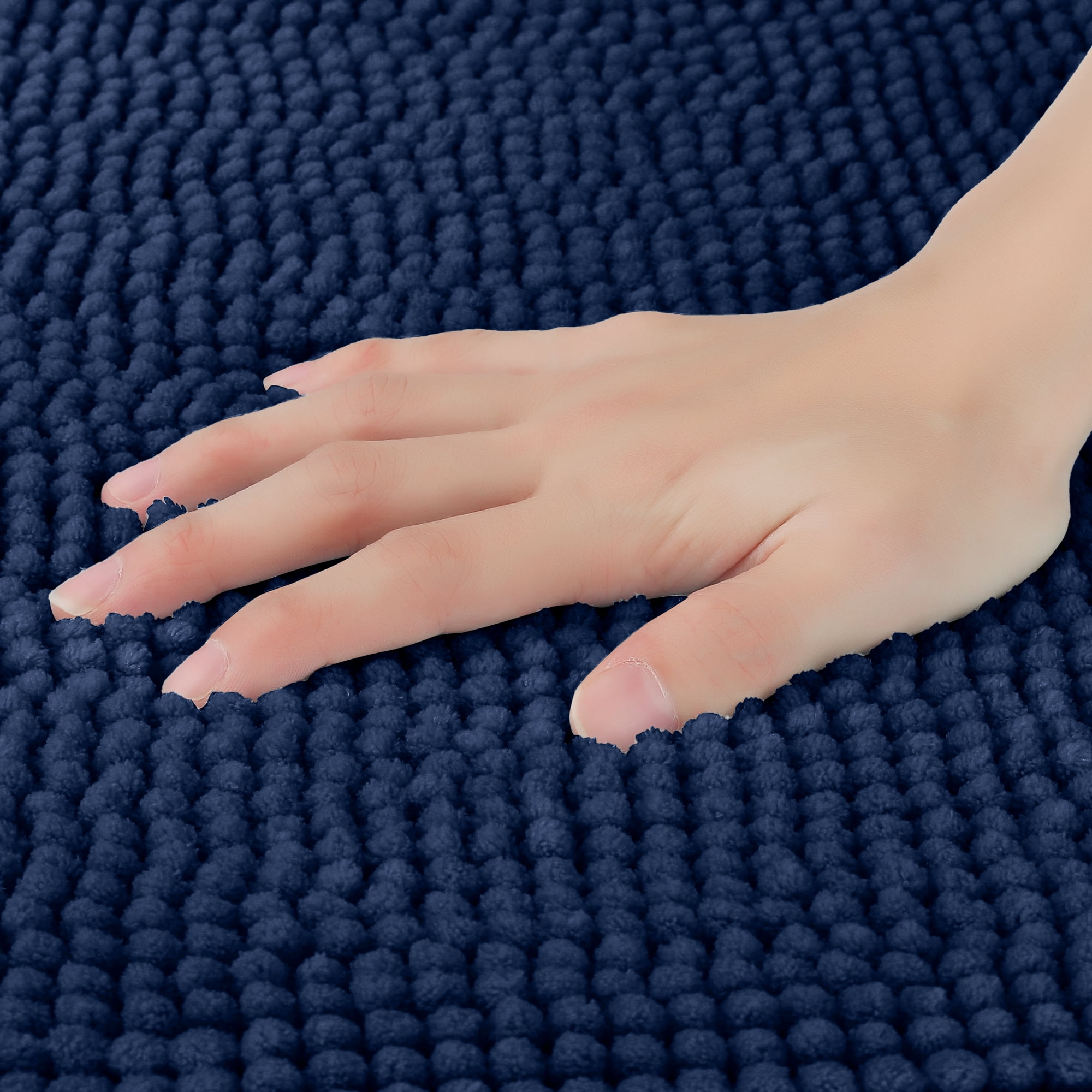 Unique Bargains Plush Fluffy Non-Slip Microfiber Quick Dry Bathroom Mat Dark Blue 20"x32"