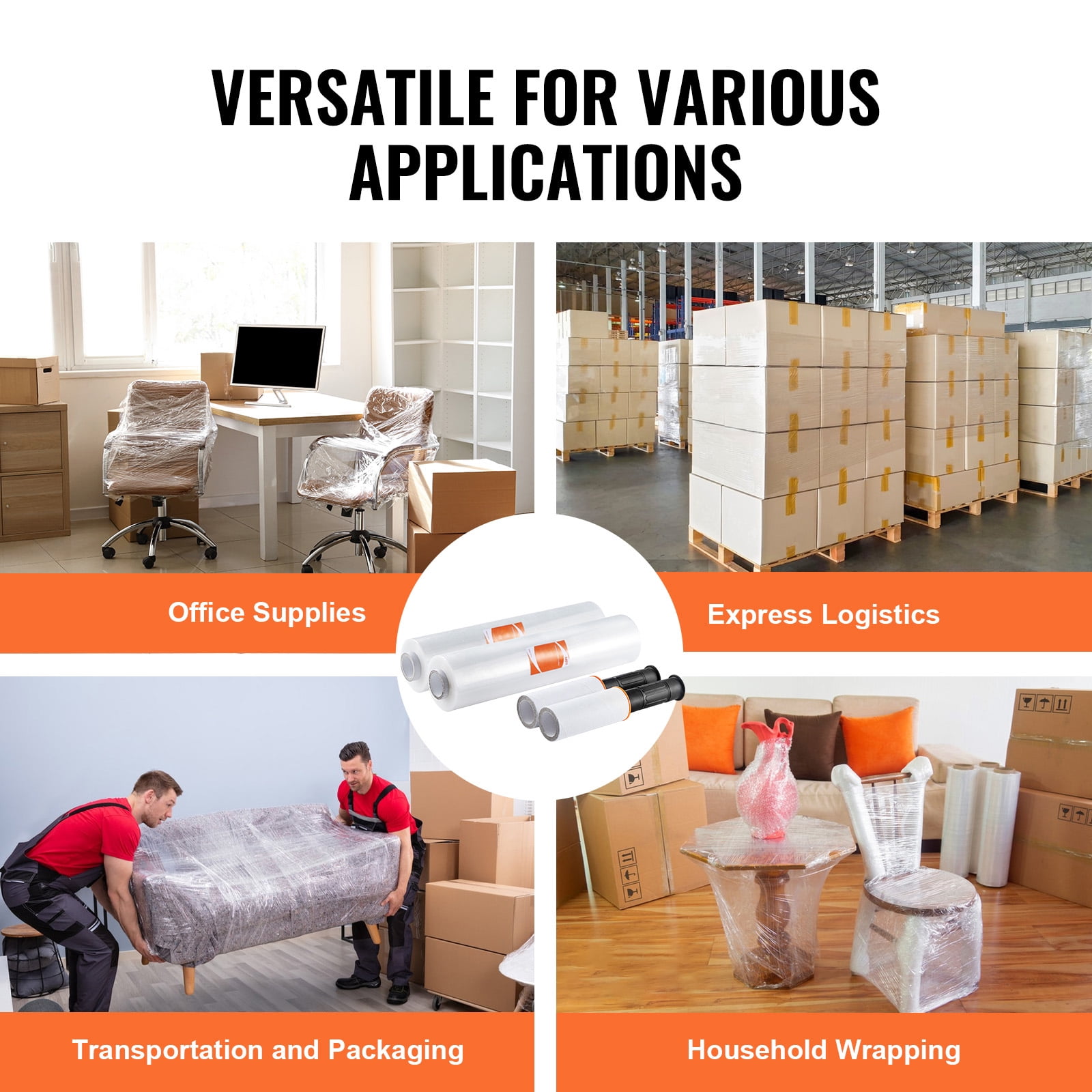 KFFKFF Clear Shrink Wrap, 15 inches by 1000 feet, 60 Gauge, 2 Rolls, Industrial Strength Film with Handles for Efficient Pallet Securing and Relocation