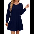 thumbnail image 1 of Vestido Tipo Sudadera de Larga para Mujer, de Otoño, con Cuello Redondo, de Punto Acanalado y Patchwork, Minivestidos Informales. Azul Marino M, 1 of 7