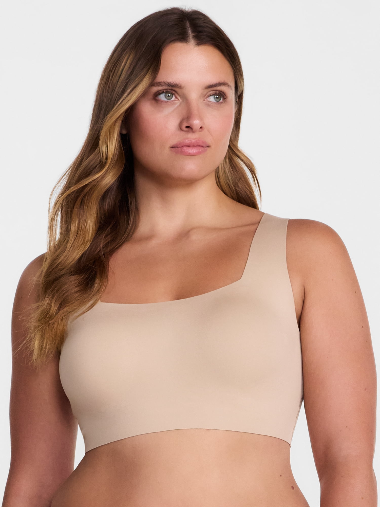 Joyspun Women’s Wire-Free Bonded Longline Square Neck Bra, Sizes XS-XXXL