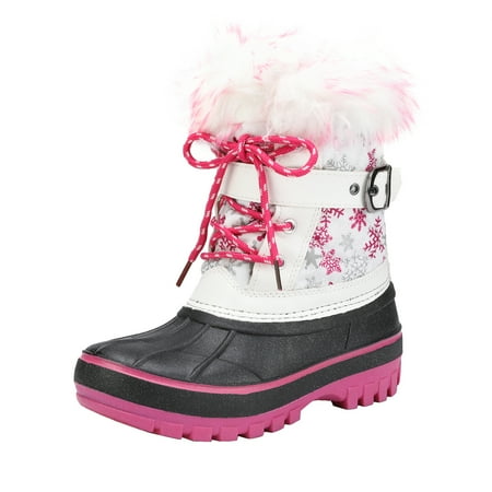

Dream Pairs Kids Boys & Girls Winter Snow Boots Mid Calf Outdoor Waterproof Warm Boots Kriver-3 White/Fuchsia Size 10