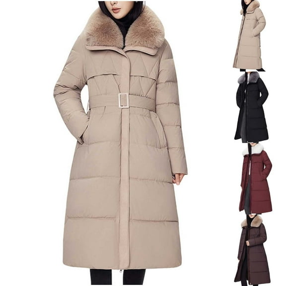 Ashirexll Womens Winter Coats, Womens Puffer Coats, Long Over The Knee Down Jacket with High Collar and Waist Cinching for Warmth
