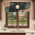 thumbnail image 6 of Boho Black Curtain Valances for Windows, Kitchen Valance Window Treatments Panel 2 Pack, Brown Modern Stripes Moon Abstract Leaf Rod Pocket Short Curtains for Bathroom Bedroom 42 x 18 Inch, 6 of 8