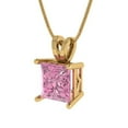 thumbnail image 2 of 2.0 ct princess cut pink Crystal 14k yellow hypoallergenic Solid gold Designer Everyday Affordable Dainty Necklace Pendant + 18" hypoallergenic Solid gold chain, 2 of 6