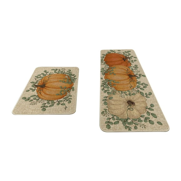 Kyusrd Halloween Decorations Deals 2025!Fall Three Pumpkin Mat Two-Piece Set Halloween Thanksgiving Decorative Floor Mat Bathroom Kitchen Mat Porch Carpet Long Strip Bedside Foot Mat Entrance Mat