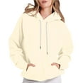 thumbnail image 3 of Womens Oversized Sweatshirts Fall Fashion Hoodies Solid T-Shirt Long Sleeves Drawstring Blouse Round Neck Pullover Shirts Clothes Outfits Beige XL, 3 of 8