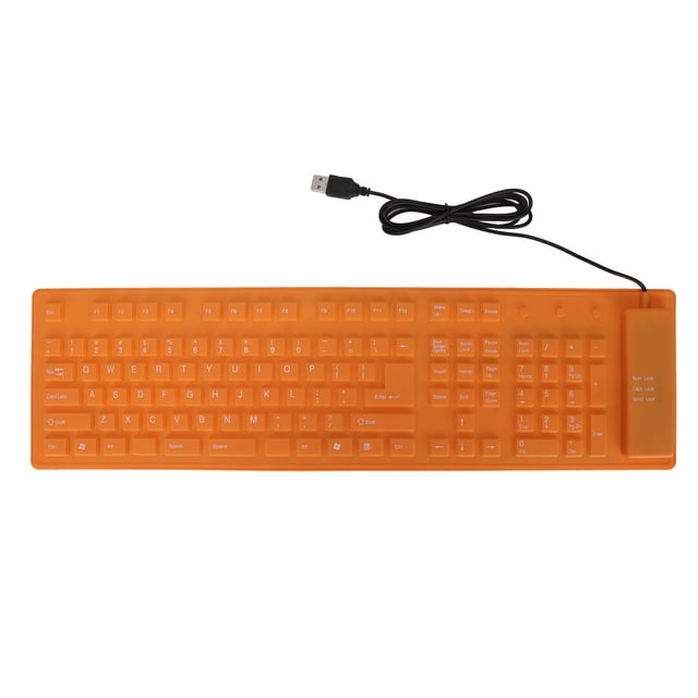 Foldable Silicone Keyboard 108 Keys Silicone Foldable USB Wired Waterproof Mute Typing Full Sealing Foldable Keyboard Orange