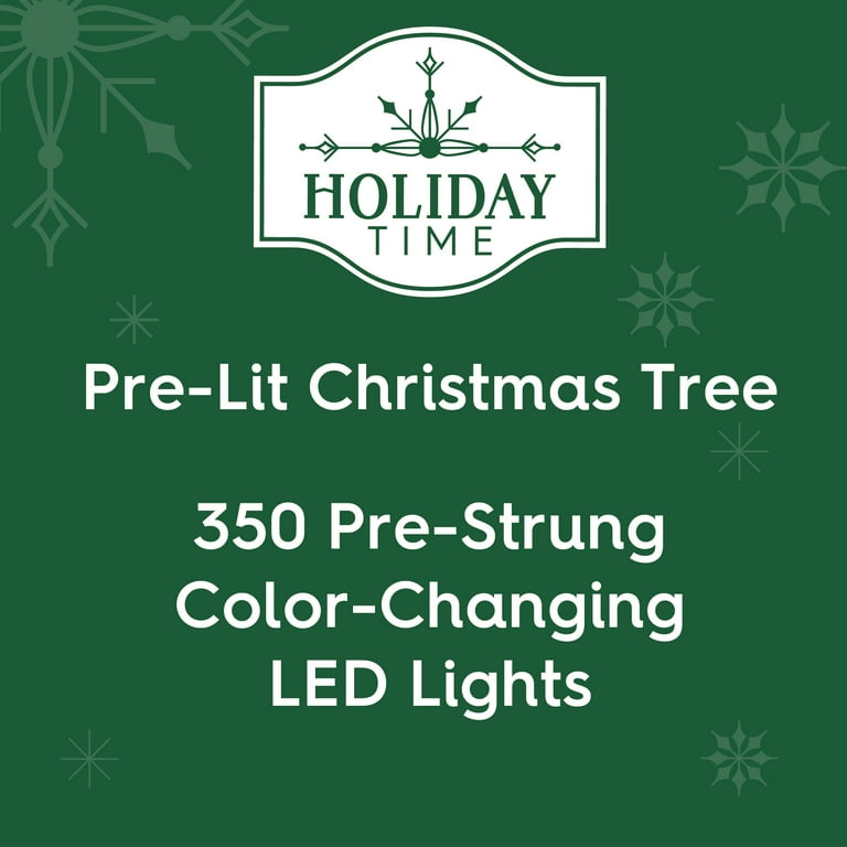 7' Pre-Lit Duncan Fir Green Artificial Christmas Tree with Color-Changing LED Lights and Quick Set, by Holiday Time