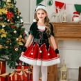thumbnail image 5 of XIMIN Kids Girls Christmas Elf Santa Claus Helper Costume Short Sleeve Dress Set Velvet Cape Party Santa Dresses + Belt Hat Wristband Collar Special Occasion Winter Fall Outfit, 5 of 8