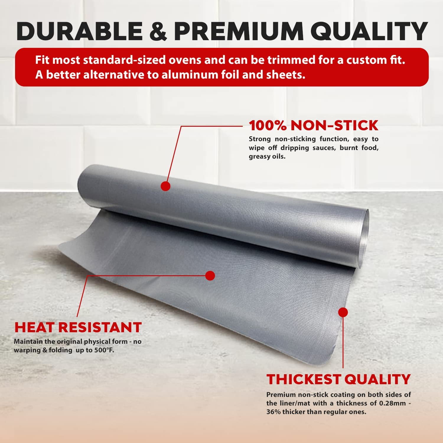 2 Pack Large Thick Heavy Duty Non Stick Teflon Silver Oven Liners Mat 17"x 25" for bottom of Electric Oven Gas Oven Microwave Charcoal or Gas Grills