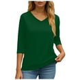 thumbnail image 5 of zaveiop Womens 3/4 Length Sleeve Tunic Tops Casual V Neck Shirts Basic Tees Business Work Blouses Summer Fall 2025 Clothes (Z2-Dark Green, L), 5 of 6