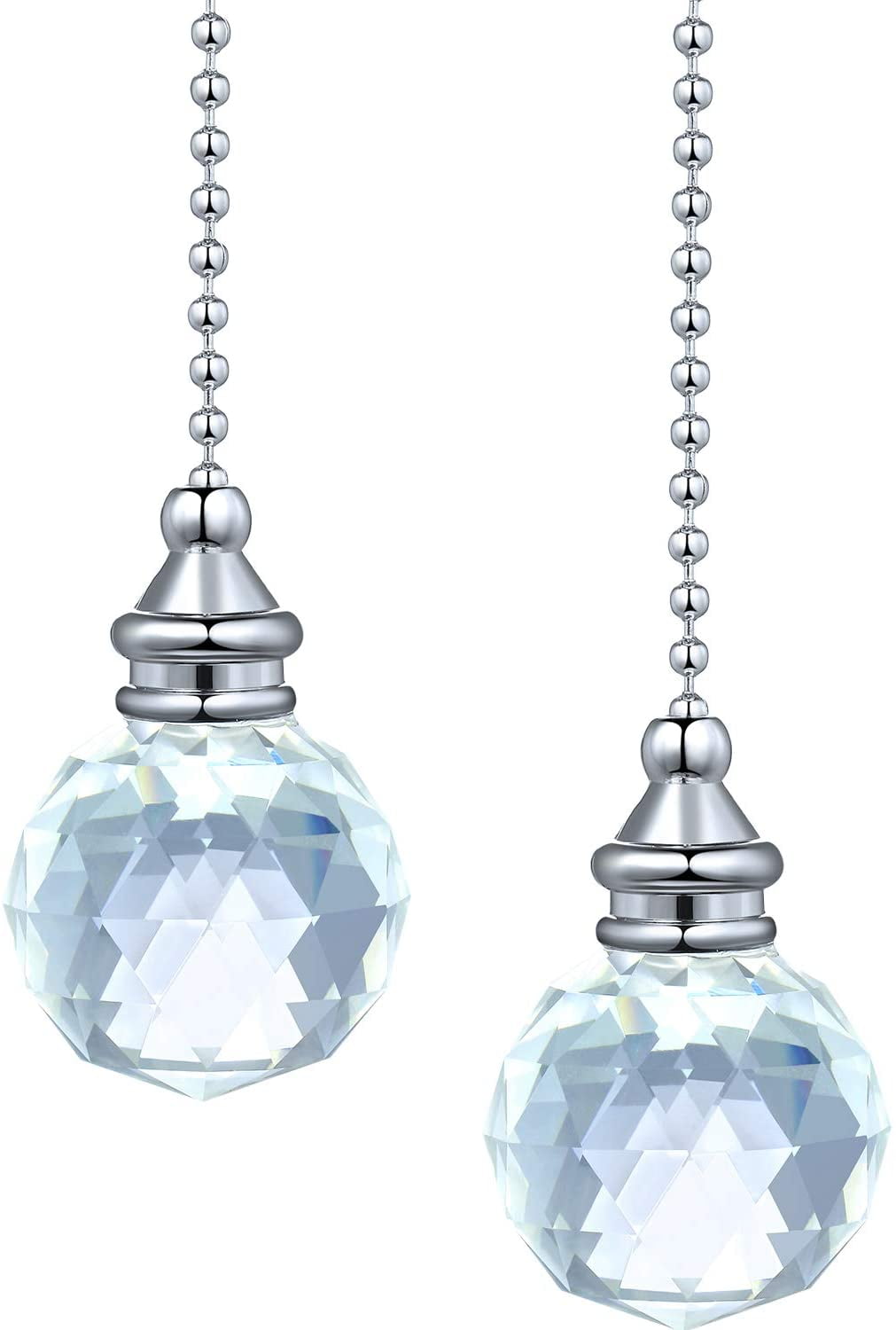 2Pack Clear Crystal Light Pull Chain Extension with Connector Ball Chain Beaded Pull Chain Crystal for Ceiling Light Fan Chain Bathroom Toilet Switch Fan Pull Chain Cord Chrome,1Meter Long Each Chain 