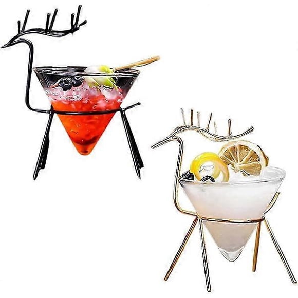 Stemless Martini Glasses Set of 2 Cocktail Glasses with Deer Shaped Holder Creative Bar Drinkware Martini Glasses Gift Box for Margarita, Cosmopolitan