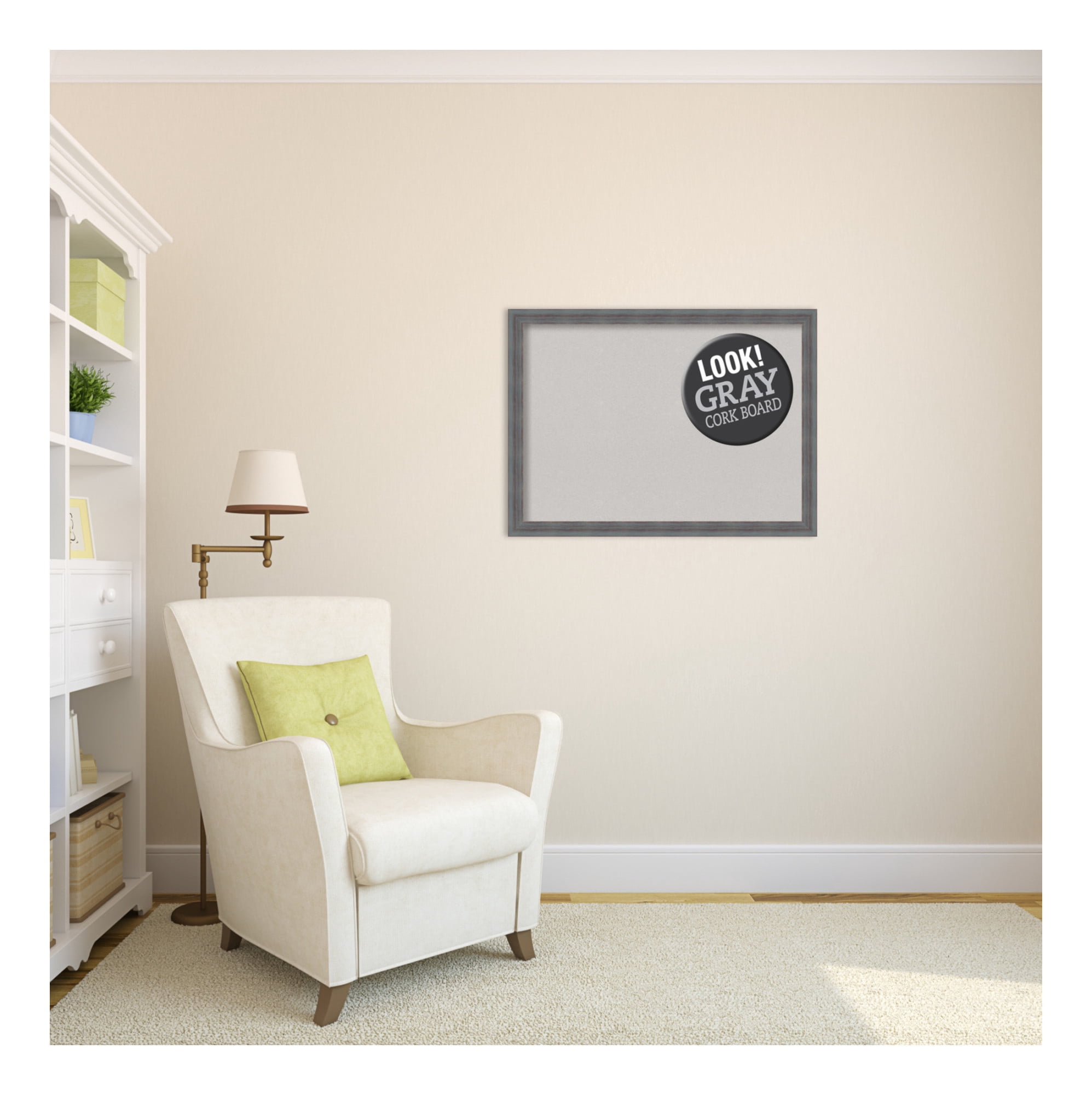 Amanti Art Natural Cork Board Wood Framed Dixie Blue Grey Rustic Bulletin Board 30 in. x 22 in.