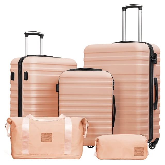 Set de equipaje Coolife de 3 piezas con tapa rígida con cierre TSA Spinner, rosa