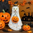 thumbnail image 3 of Shoreew Halloween Porch Ghost Figurine Resin Cow Goose Cat Statue with Pumpkin Bucket or Welcome Sign for Indoor Outdoor Yard Lawn Shelf Table Decor, 3 of 6
