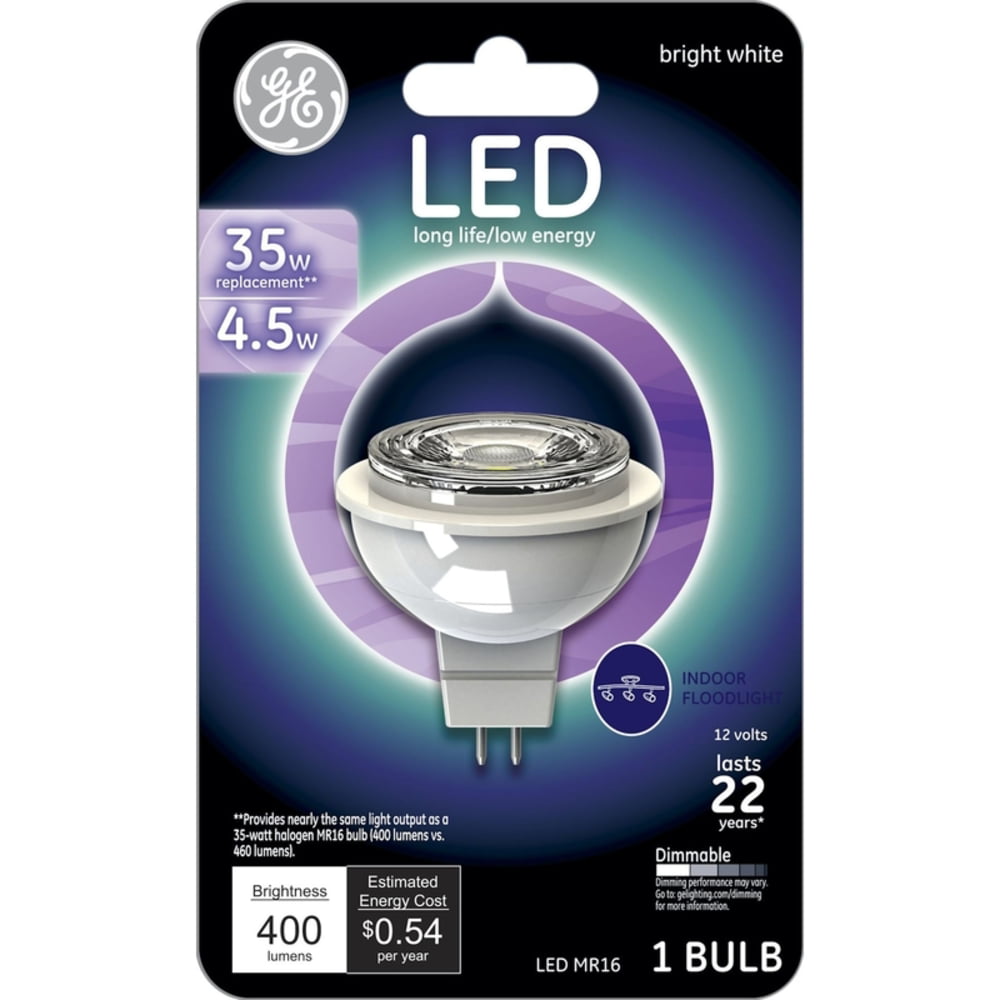 Halvkreds Cater hænge GE Lighting 4.5 watts MR16 LED Bulb 400 lumens Bright White Floodlight 35  Watt Equivalence - Walmart.com