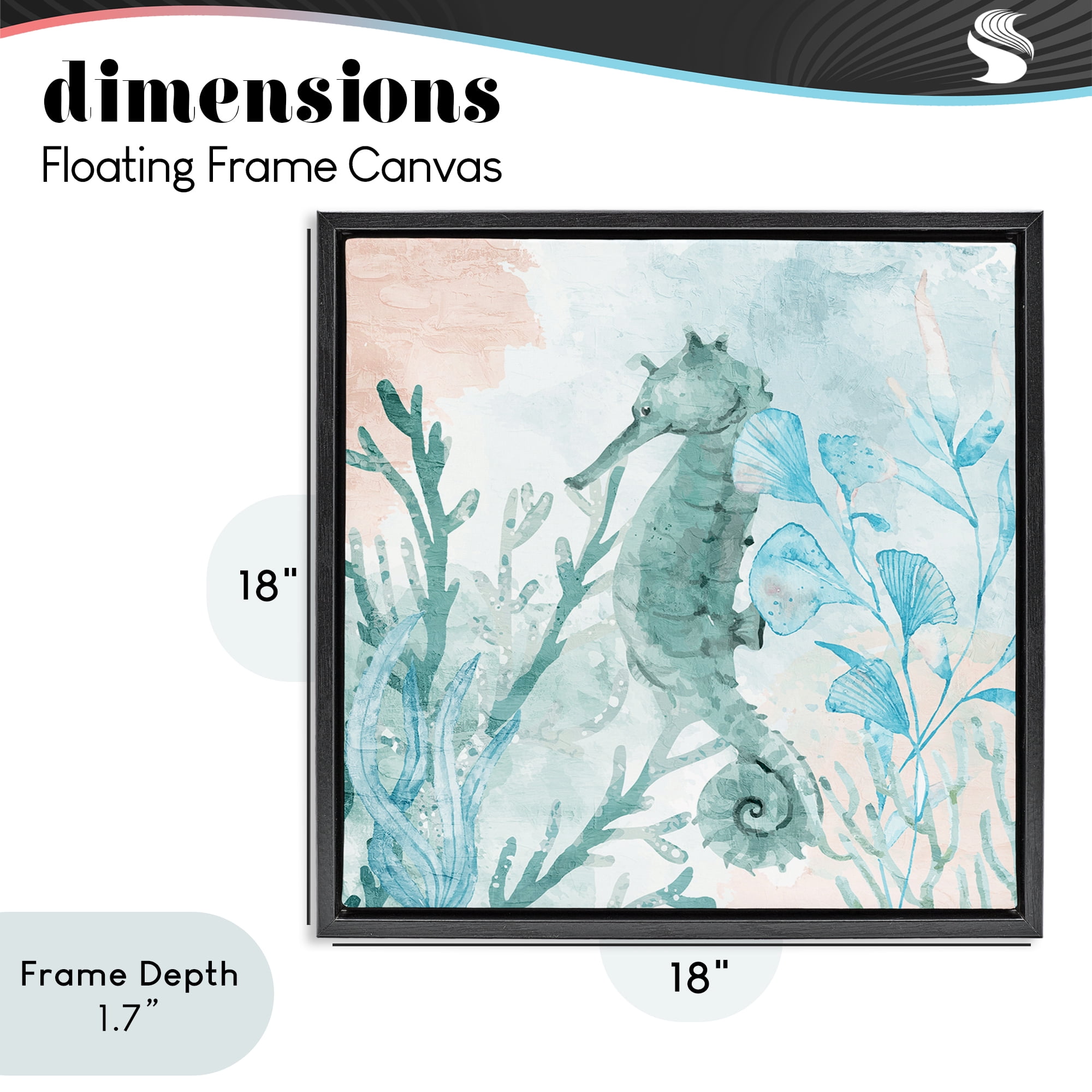 Stupell Industries Seahorse Sea Swim Black Framed Floater Canvas Wall Art, design by Kim Allen