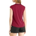 thumbnail image 3 of INSPIRE CHIC Women's Tie Neck Cap Sleeve Button Down Ruffle Summer Shirt Burgundy Red XL, 3 of 6