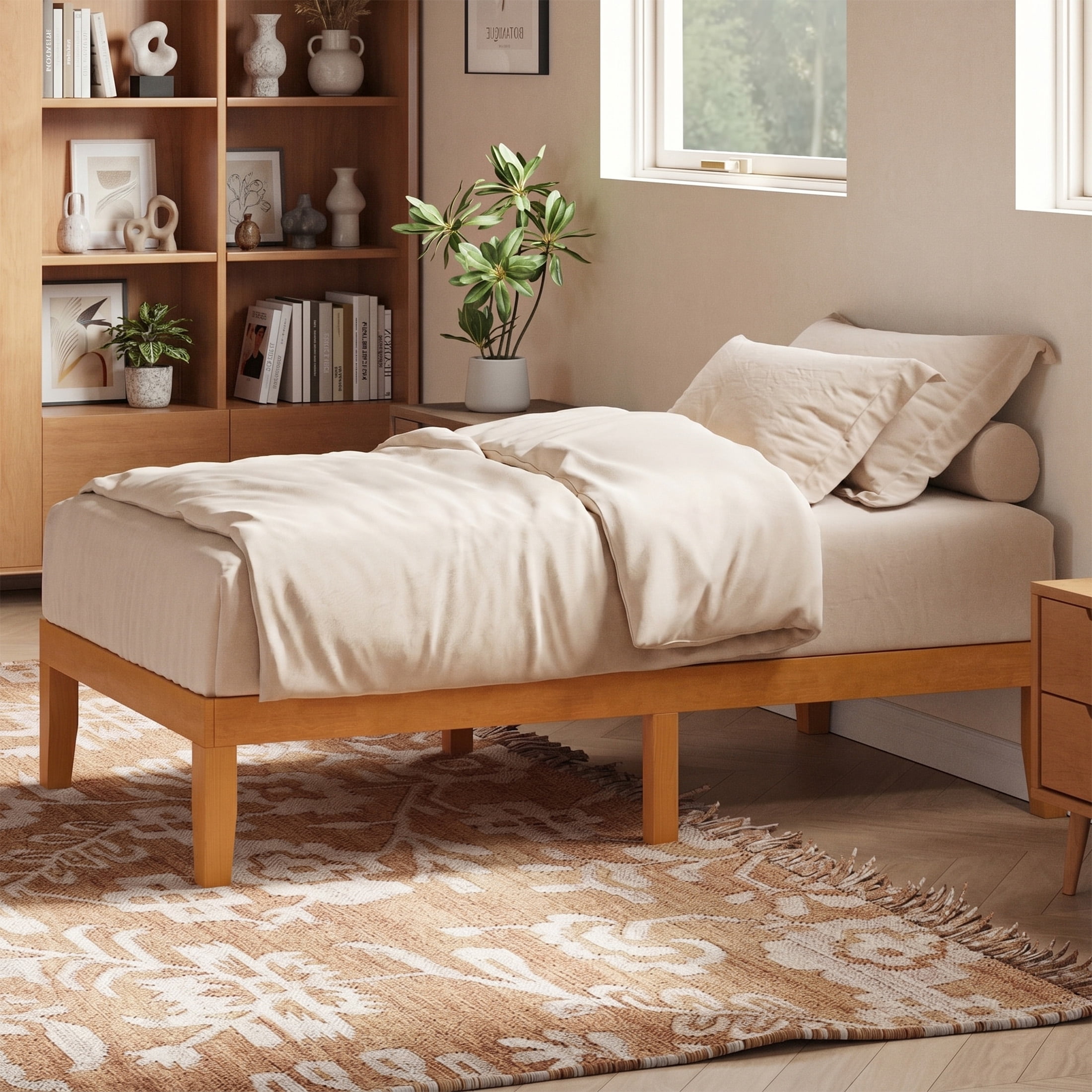 EDX 14 inch Twin Bed Frame, No Box Spring Needed, Wooden Platform Bed Frame Mattress Foundation with Support Slats, Natural Pine