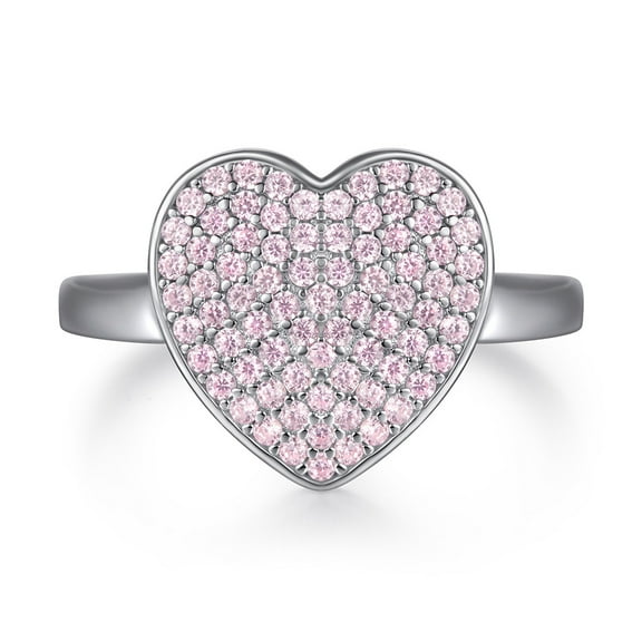 Sterling Silver S925 Pink Diamond Big Love Women's Ring Single Ring Heart Ring Outer